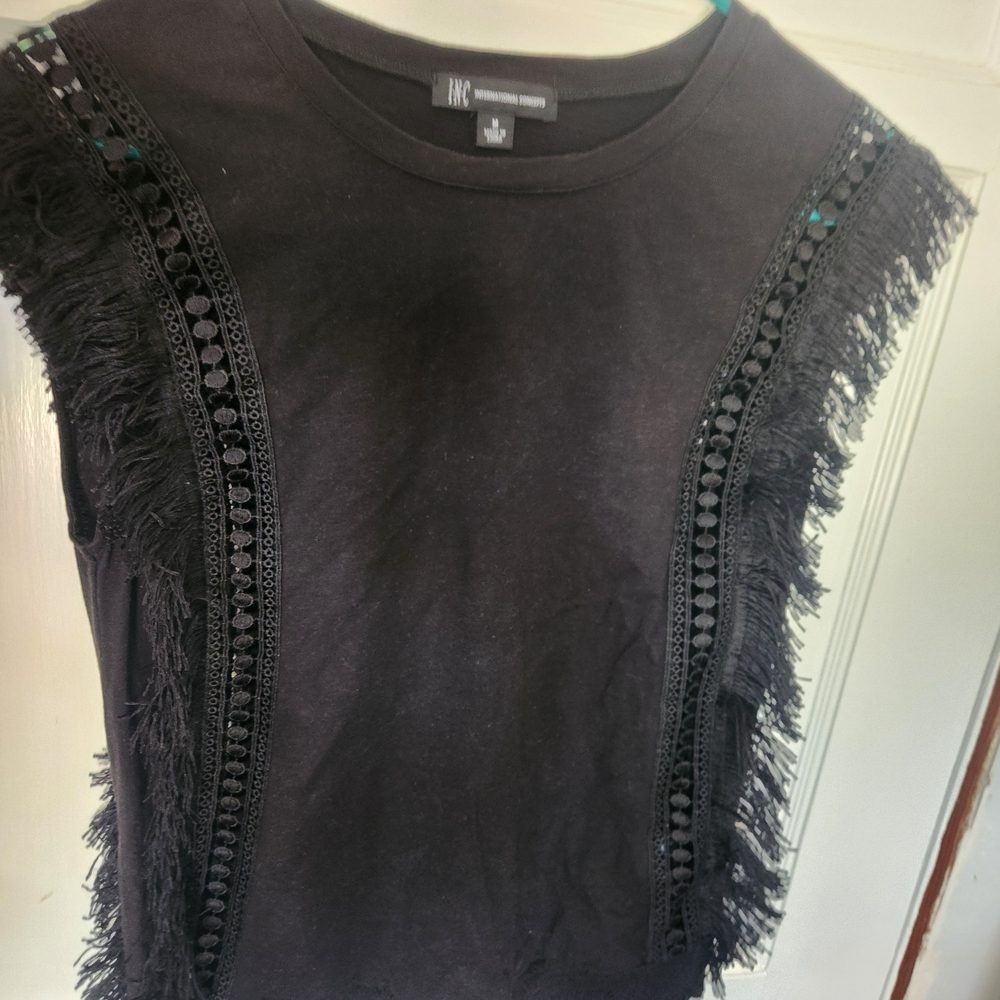 INC International Concepts Women's Black Fringe Blouse